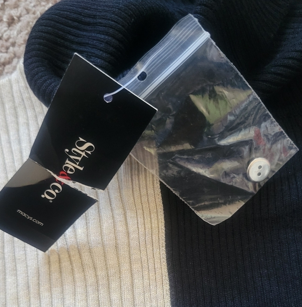 Style & Co Colorblock Turtleneck Sweater - Black, Cream, and Brown - Picture 5 of 11